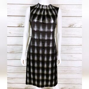 Tori Burch Womens Sheath Dress Black & Silver Metallic Plaid Sleeveless Size 14
